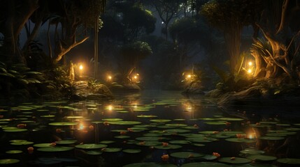Enchanting night scene with a mesmerizing firefly casting a radiant glow in the darkness.