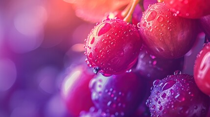 A close up of a bunch of grapes with water droplets on them, AI
