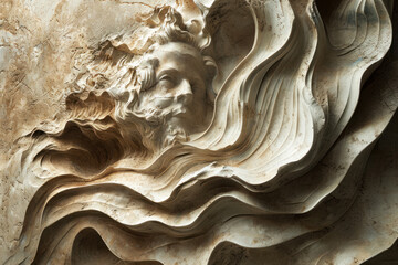 mesmerizing relief sculpture emerges from a block of stone