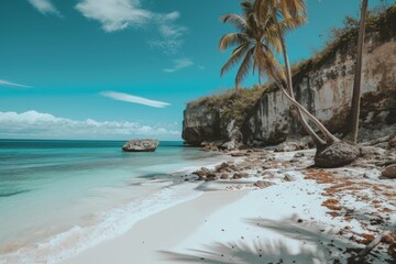 tropical beach with palms on a sunny day