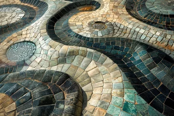 Wandaufkleber surreal landscape emerges, where the ground beneath our feet transforms into a mesmerizing mosaic of interlocking tiles © Formoney