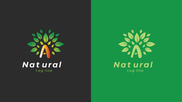 Natural A letter concept logo design. organics icon design. Bio, Ecology, Organic Logos and Badges, Label. Vegan food diet icon, bio and healthy food with solid background 
