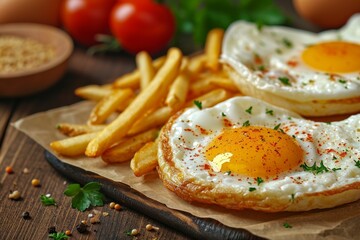 Obraz na płótnie Canvas fried eggs with french fries