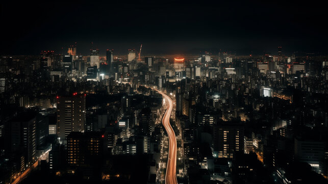A bustling Tokyo skyline at night, neon lights illuminating the streets, a blend of modern skyscrapers and traditional Japanese architecture, capturing the dynamic energy and cultural fusion 