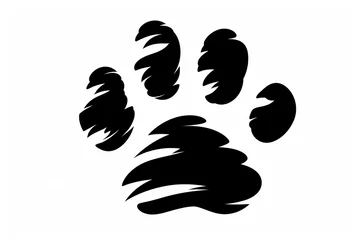 Fotobehang Illustration of black silhouette of a cat paw print on white background © Alina
