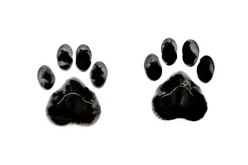 Illustration of black silhouette of a cat paw prints on white background - obrazy, fototapety, plakaty
