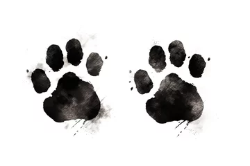 Fotobehang Illustration of black silhouette of a dog paw prints on white background © Alina