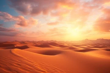 Fototapete Backstein Global warming concept. Lonely sand dunes under dramatic evening sunset sky at drought desert landscape