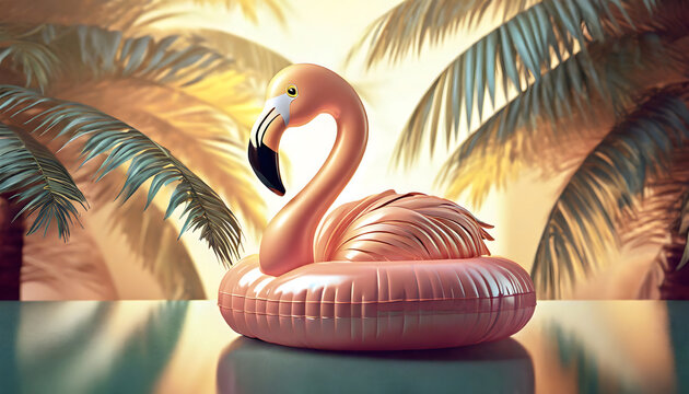Flamingo, pool, schwimmingpool, reifen, schwimmreifen, close up, palmen, tropisch, wasser, hinetrgrund, peach, fuzz, sonne, reisen, copy space