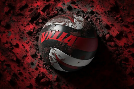 A red and black volleyball on a grunge red and black background