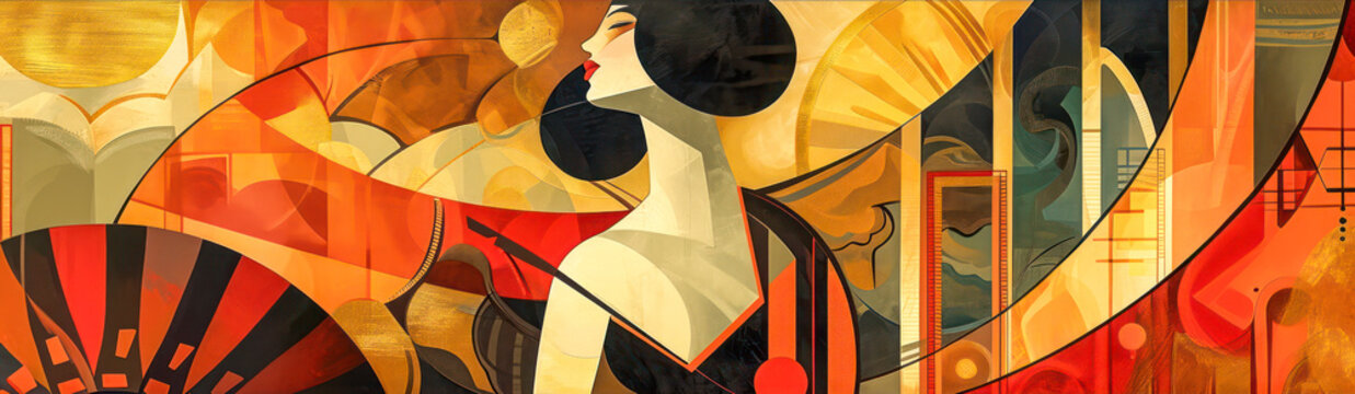 Art nouveau artwork with woman portrait