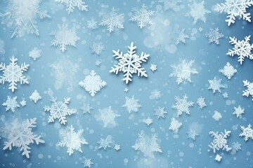 Illustration of delicate falling snowflakes on a paper craft background. Generative AI