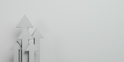 3D arrows flow from the left base to the top on a white background, creating a striking visual movement, 3D illustration