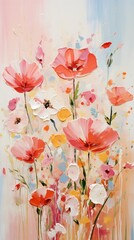 Acrylic illustration of a bouquet of bright summer flowers