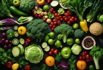 Green and red vegetables Varieties of healthy food vegetables and fruits Healthy eating keto diet...