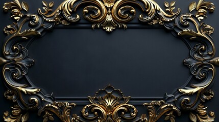 Luxury black background with golden frame. 3d render illustration
