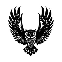 Vector graphic of an owl in mid-flight, hand-drawn style. Perfect for digital or print use.