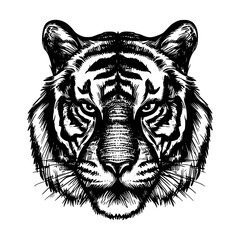 Hand-drawn tiger face vector, perfect for digital or print use.