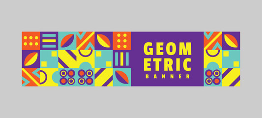 Flat colorful geometric horizontal banner design illustration