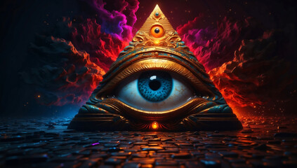 The mystical all-seeing eye on a pyramid - Illuminati