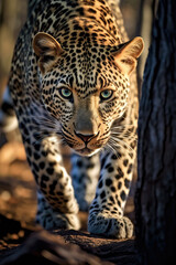Close-up of beautiful leopard in the desert. Amazing Wildlife