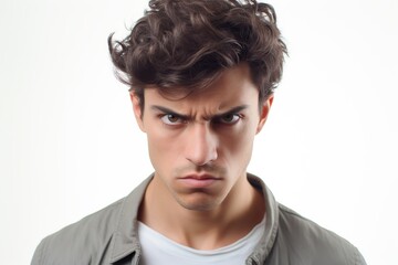 Obraz premium Portrait of young angry man on white background