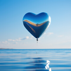 Fototapeta premium metallic heart shape balloon on the ocean 