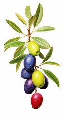 Fresh olives with leaves close-up on white background