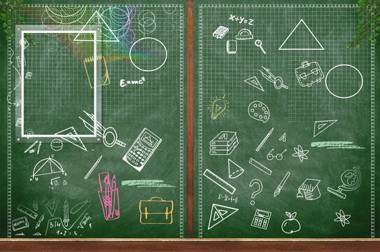 school doodles background with a frame