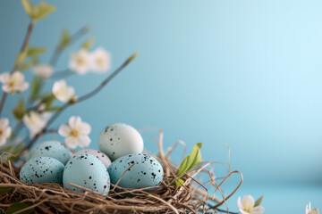 EASTER BACKGROUND LIGHT BLUE AND EGGS 