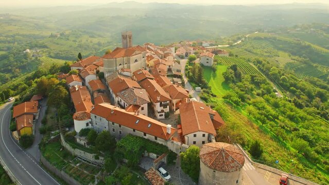 Smartno townscape and vineyards in Goriska Brda countryside region of Slovenia