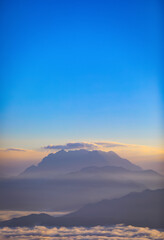 Landscape a scenic view of Doi Luang Chiang Dao, Chiang Mai, Thailand, in the early morning with a sea of mist.