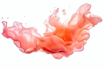 Splash of peach drop in water isolated on a white background, cloud of colorful ink under water