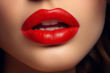 Fototapeta premium Women's lips close-up with sexy red lipstick
