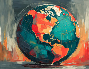 Globe de la Terre avec vue centrée sur l'amérique et les Etats-Unis avec effet peinture à l’huile