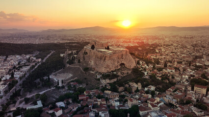 Aerial drone photo of iconic Acropolis hill and the unique masterpiece of Ancient world the...