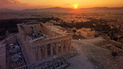 Aerial drone photo of iconic Acropolis hill and the unique masterpiece of Ancient world the...