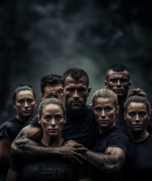 Diverse Group Of Athletic Soldiers In Training Standing Together