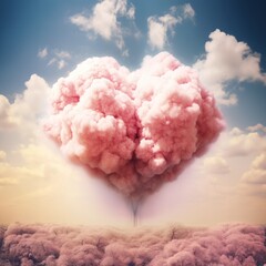 A pink cloud of nuclear explosion smoke, above a forest of blooming trees, formed the shape of a heart. Love is in the air.