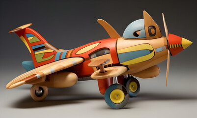 Obraz na płótnie Canvas Vintage toy airplane, wood plane toy isolated PNG Background. 