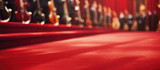 Musicians outside, closeup view of a red carpet. - obrazy, fototapety, plakaty