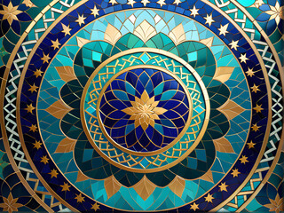 Islamic Mosaic Elegance: A Symphony of Geometric Precision and Artistic Finesse in Vibrant Ramadan Patterns. generative AI