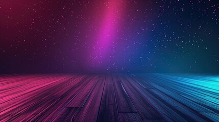 Lilac glowing wall with stars and wooden floor