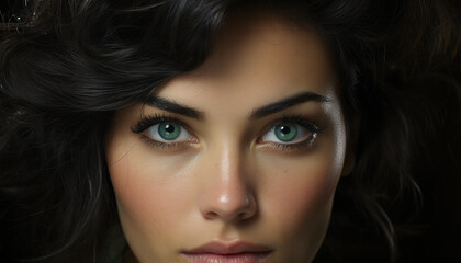 Beautiful woman with brown hair looking at camera generated by AI