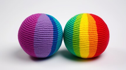 Fototapeta na wymiar Rainbow wool yarn balls on gray background with copy space for text or advertising concept.