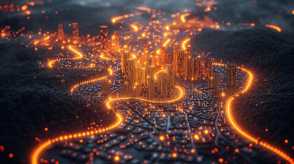 City Lights and Nightlife: An Urban Nightscape Illuminated by Streetlights, Symbolizing the Energy of Urban Living