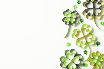 St. Patrick's day card. White background with paper craft clover leaves
