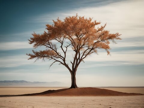 Einzelstehender Baum in ausgetrockneter Landschaft