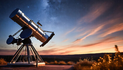 Celestial Observer: Twilight Unveils the Cosmos - obrazy, fototapety, plakaty
