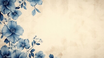 Leaves and blue flowers on a beige background. Decor design for printing, wallpaper, textiles, interior design, packaging, invitations. Delicate floral texture.